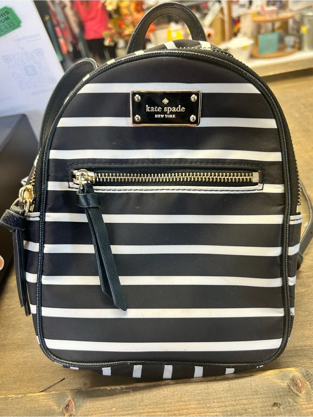 Kate Spade Black & White Striped Mini Backpack
